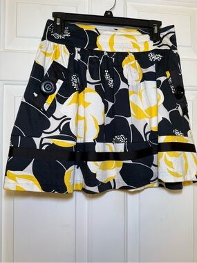Necessary Objects Black & Yellow Floral Miniskirt XS Buttons Ribbon Vibrant Y2K